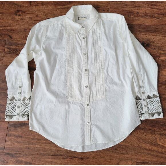 NWT We The Free Beaded Long Sleeve Button Shirt Small Country Glam Western Rodeo - Picture 2 of 13